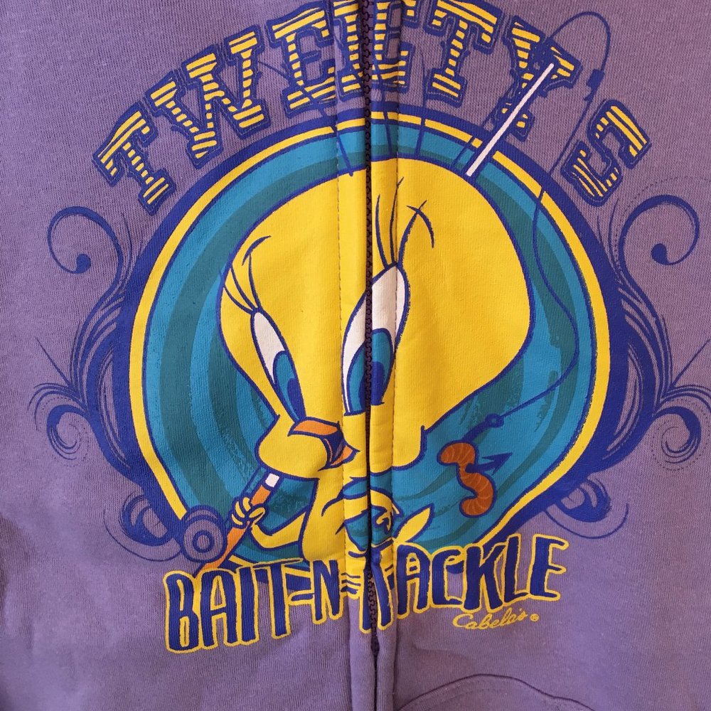 Cabela's Girls Hoodie Tweety Bird Bait & Tackle Warner Bros Purple MSRP $34.99 - Picture 3 of 8